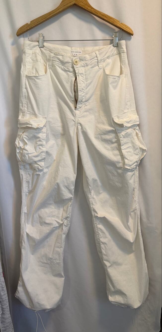 Good American White Cargo Pants - Relaxed Fit, Size 8/29